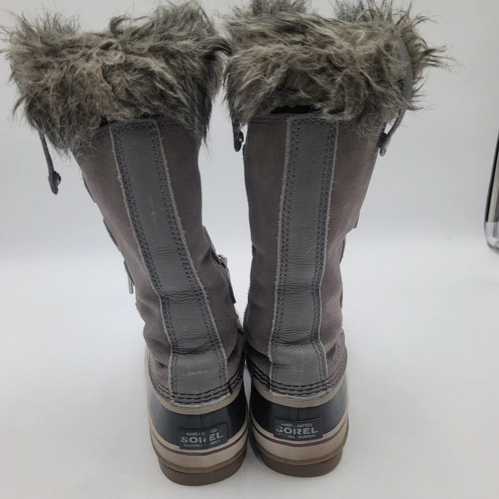 Sorel Joan of Arctic Boots Womens 8 Gray Suede Faux Fur Waterproof NL2429-052